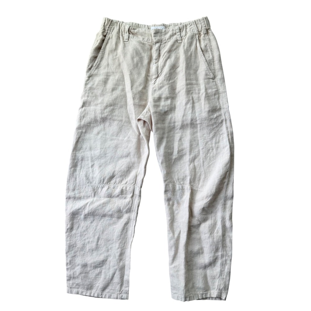 Velvet Graham & Spencer Oatmeal 100% Linen Elastic Waist Straight Leg Pants Sm